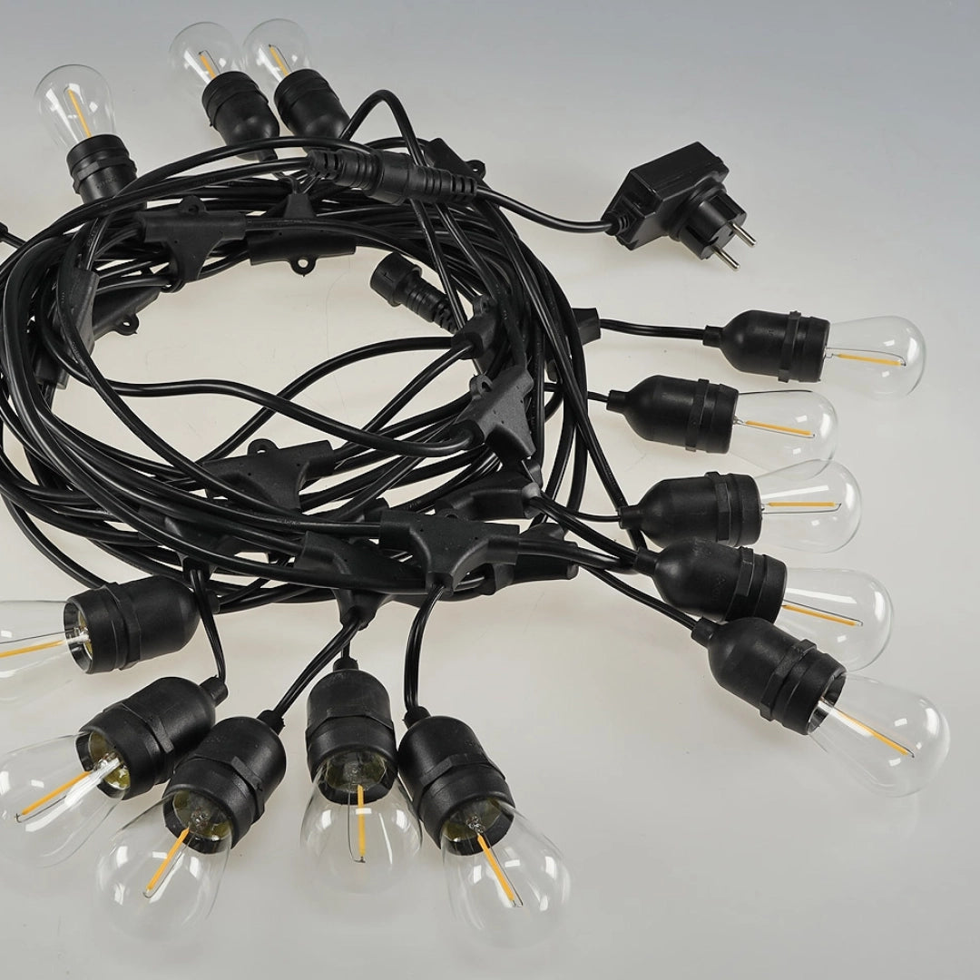 Guirnalda de luces para jardín cervecero con lámparas LED de filamento – Iluminación ambiental para exteriores